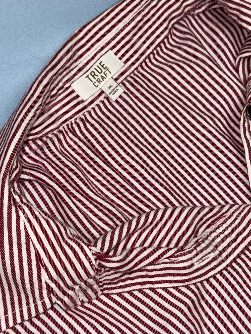 True Craft XL Burgundy Cream Striped Babydoll Button Down Shirt - Picture 4 of 7